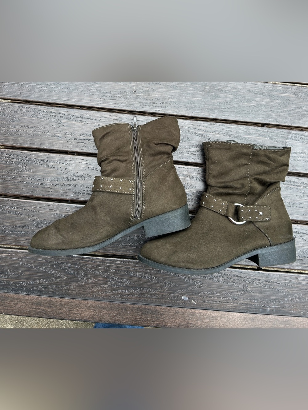 American Eagle Outfitters Olive Green Suede Studded Ankle Boots